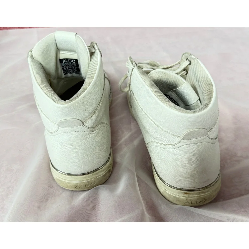 Aldo Mens White High Top Sneakers Textured Lace Up Casual Shoes Size 10